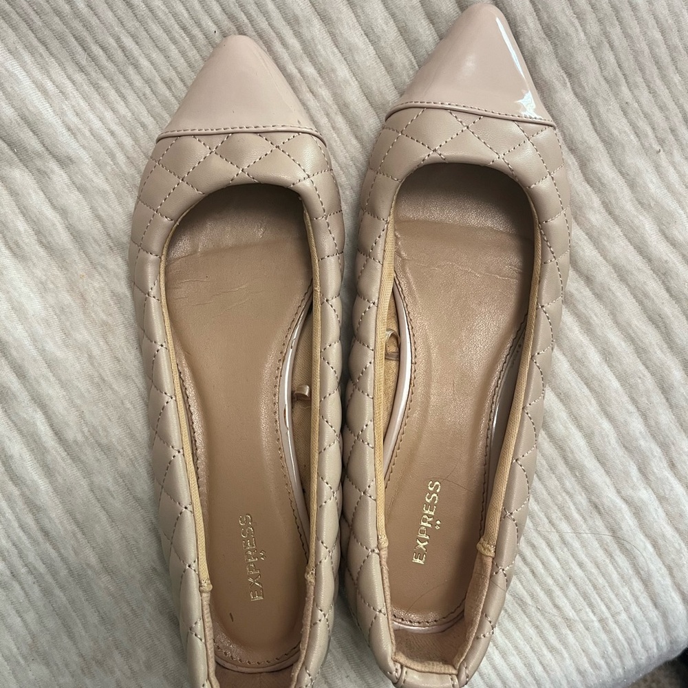Express Tan Quilted Flats with Pointed Toe